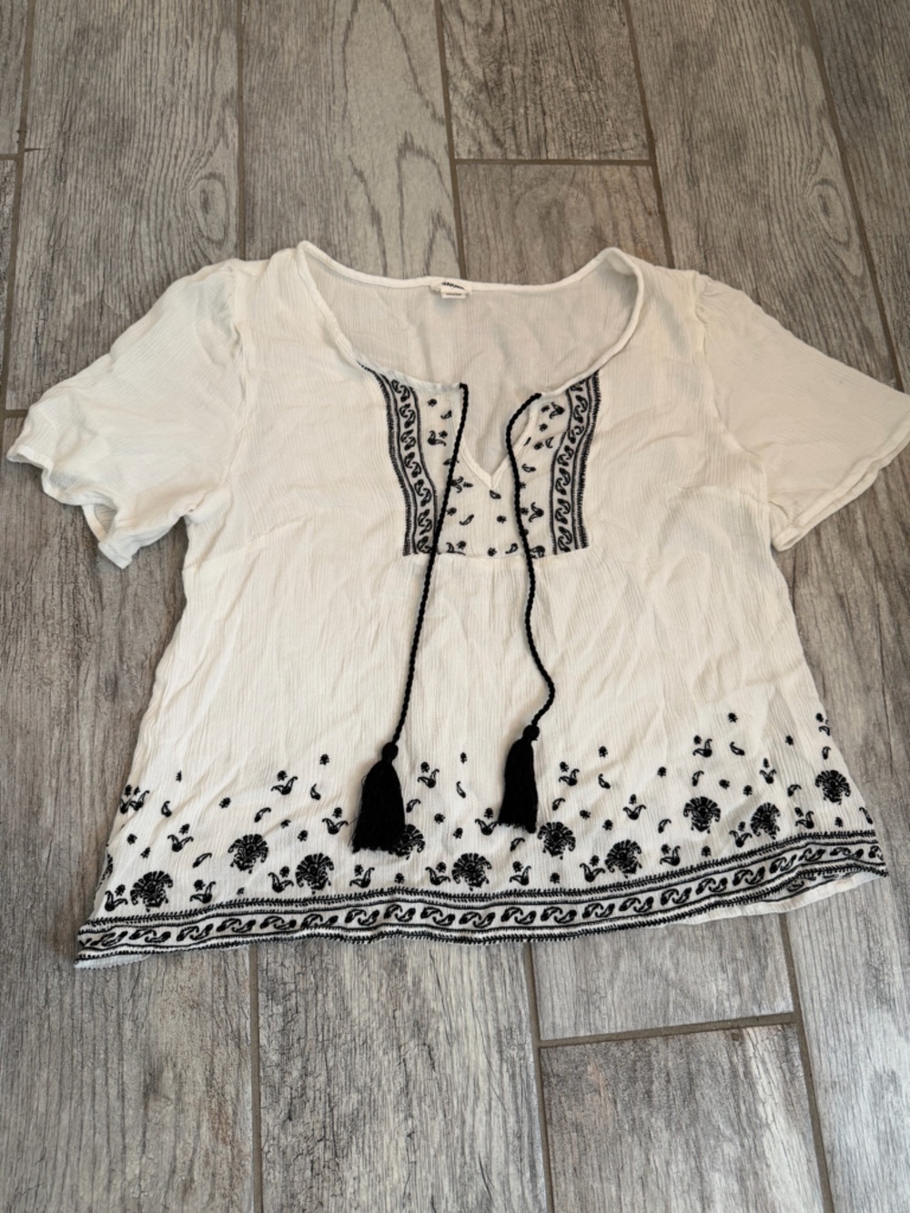 Garage Boho Embroidered Tassel Top